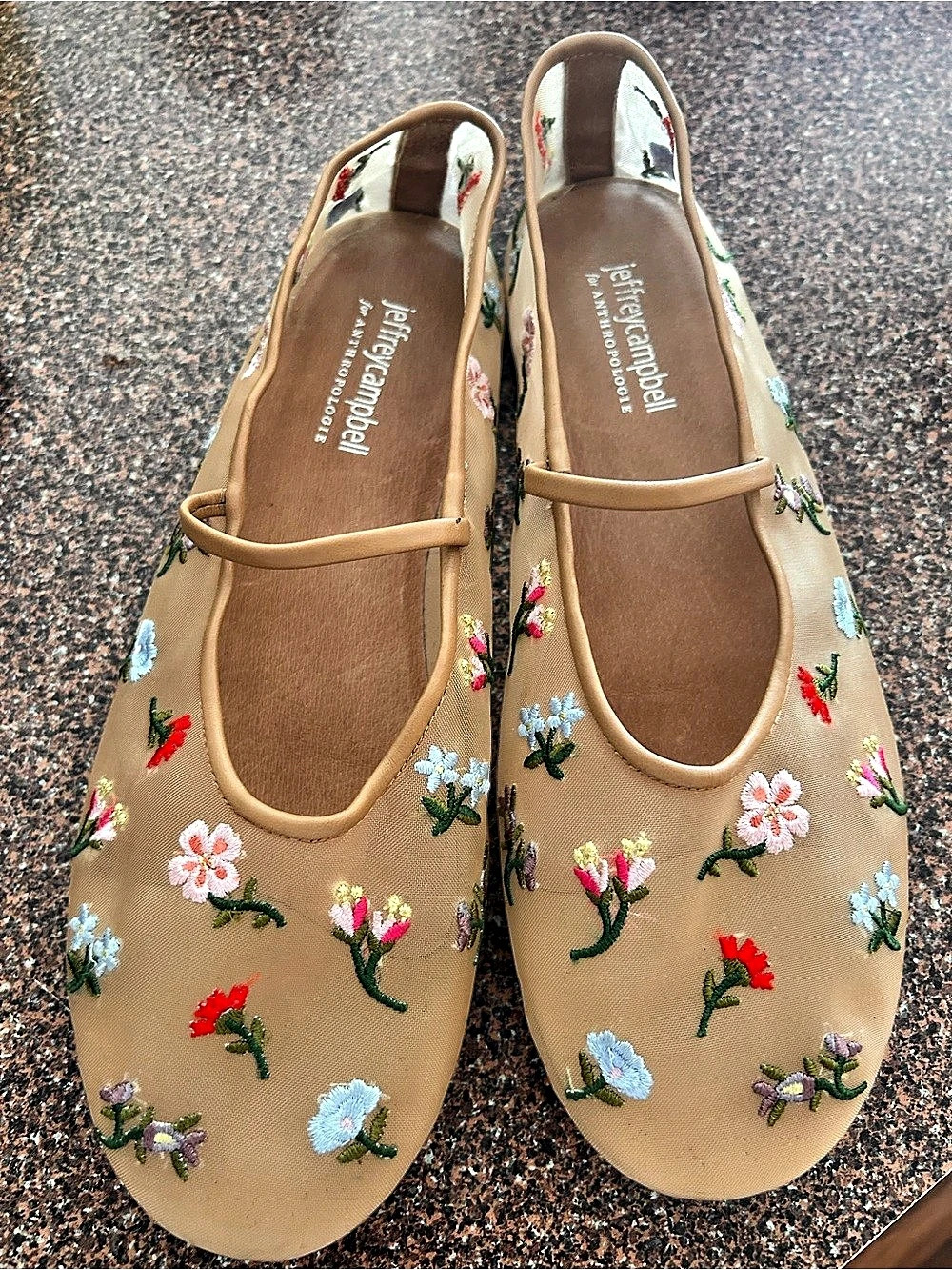 Jeffrey Campbell Swan Flower Mesh Flats by Anthropology Embroidered Floral Flats